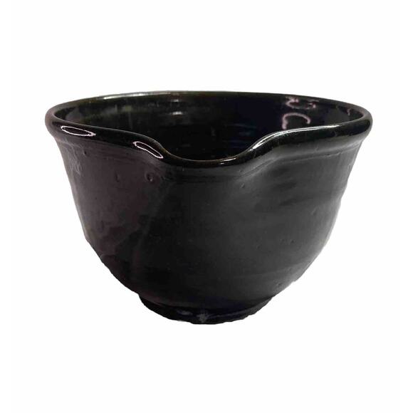 VTG Dough Bowl Studio Pottery Batter Spout Black Blue Signed Boho Whimsygoth 70s - Picture 7 of 15